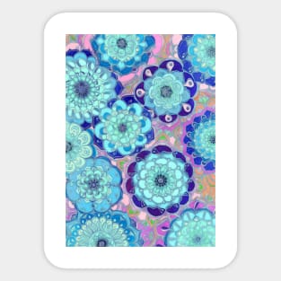 Radiant Cyan & Purple Stained Glass Floral Mandalas Sticker